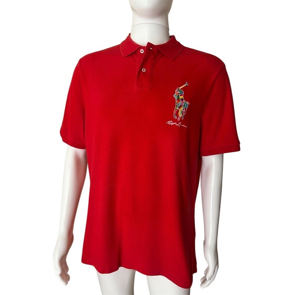 Polo Ralph Lauren Polo Shirt Mens L Red Classic Fit Big Pony Logo Short - Picture 7 of 8